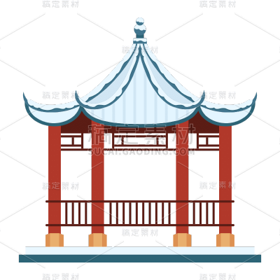 手绘-冬天元素-亭子
