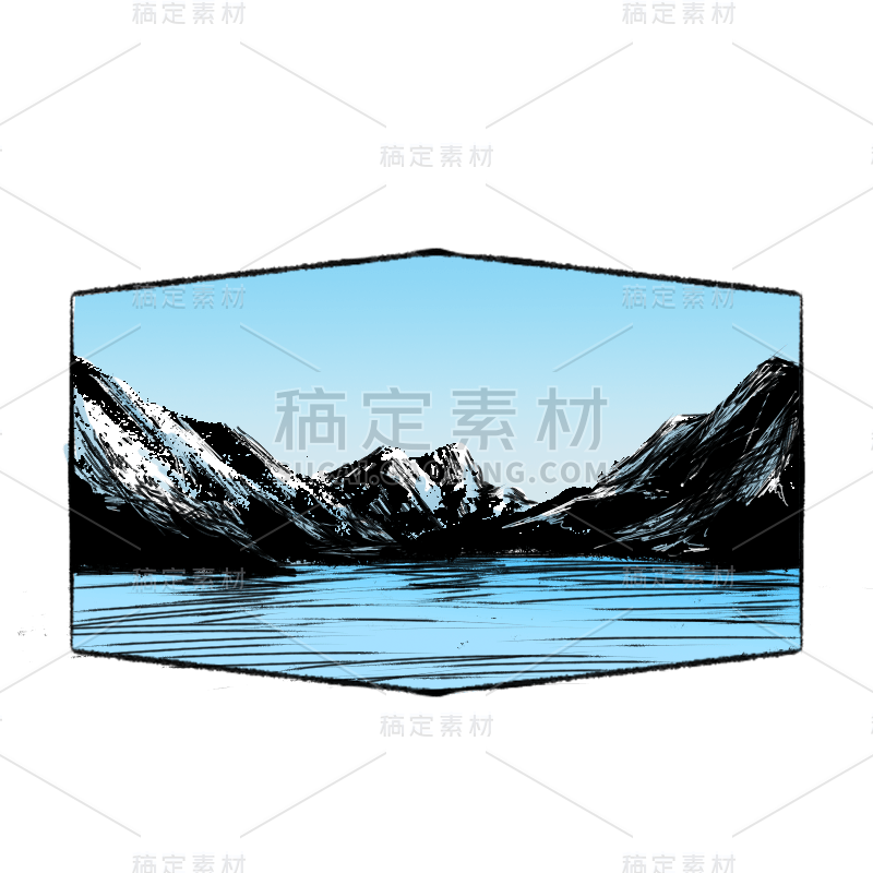 手绘-自然元素彩色版画风景贴纸1