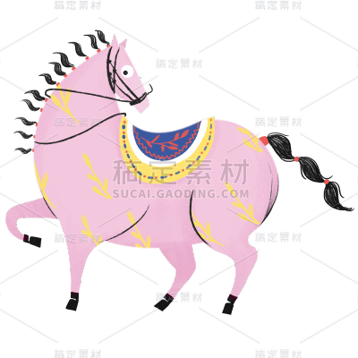 手绘-花纹马动物元素贴纸6