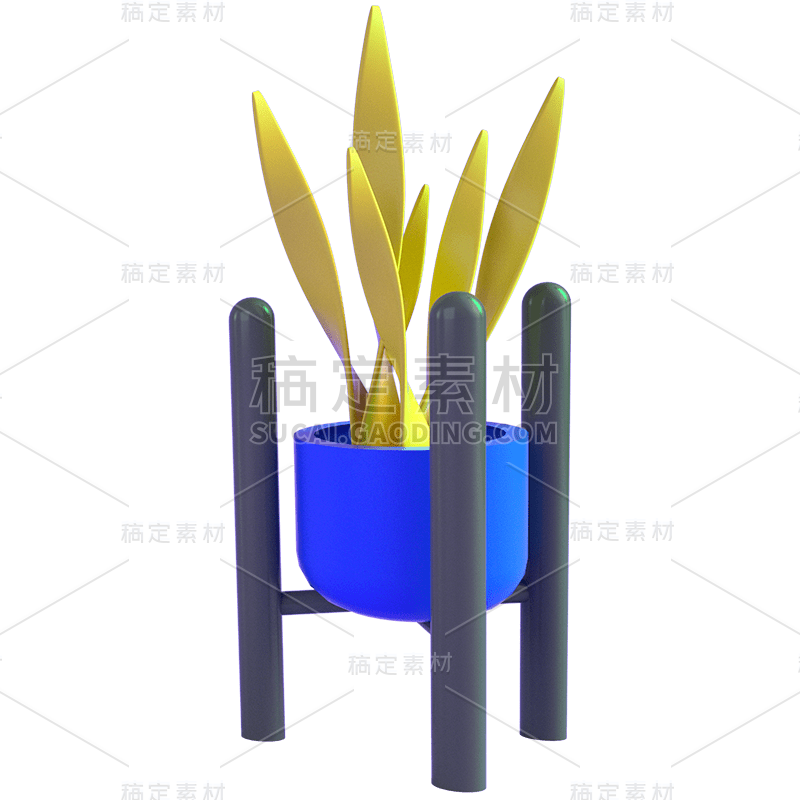 C4D学习场景贴纸盆栽