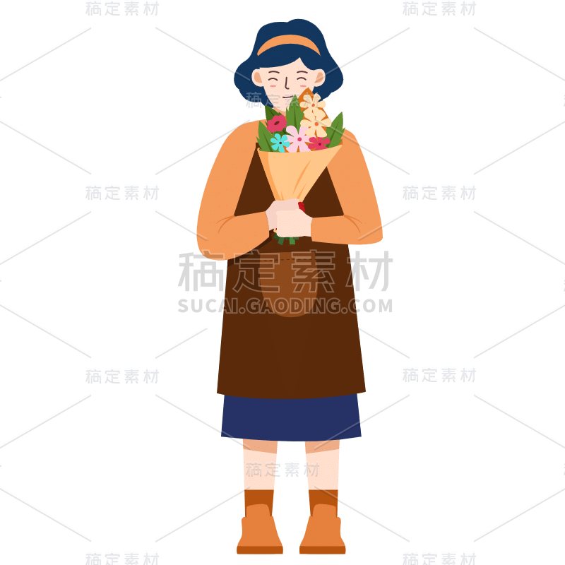 扁平-插花花艺女性人物插画-SVG8