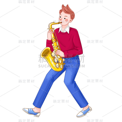 手绘-演奏人物元素-萨克斯