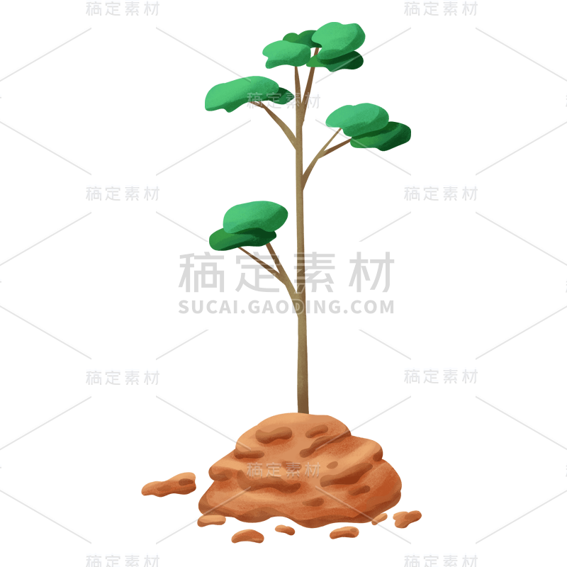 手绘风-植物贴纸-树苗