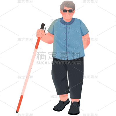 手绘-盲人人物插画贴纸7