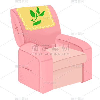 手绘-看球赛人物元素贴纸-粉色沙发