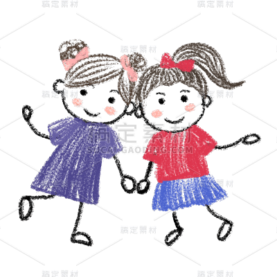 手绘-油画棒公益慈善小人元素