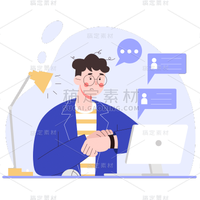 扁平-加班人物元素贴纸3