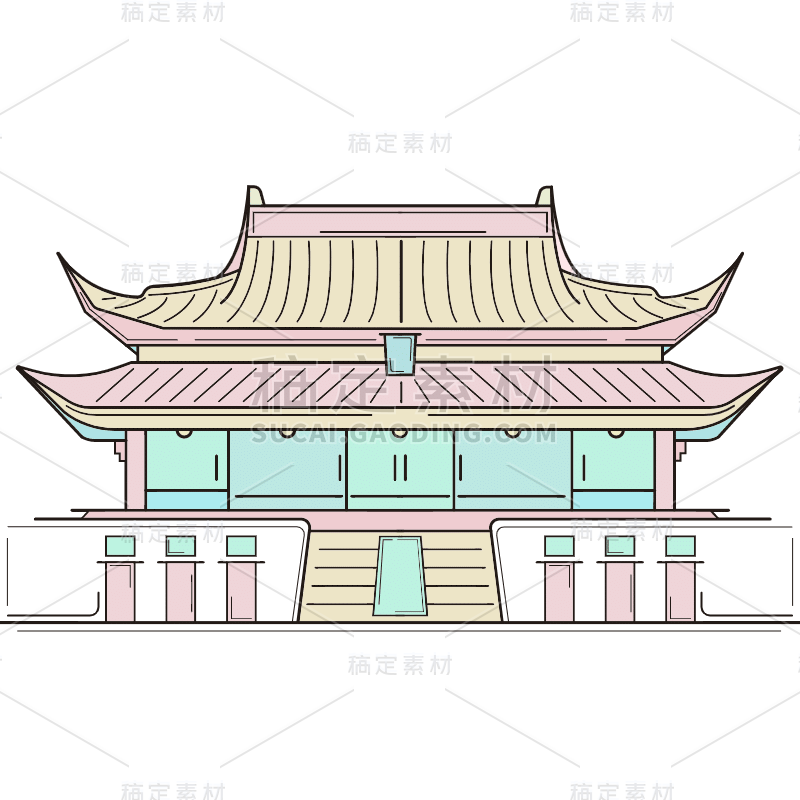 中国地标建筑-扁平风-夫子庙