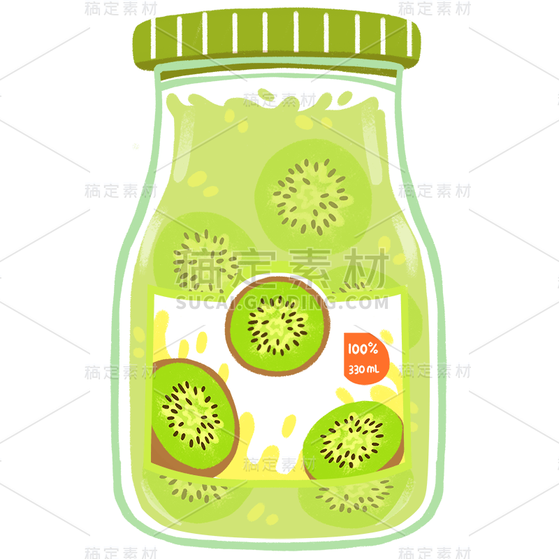 手绘-果汁饮品美食贴纸-猕猴桃汁