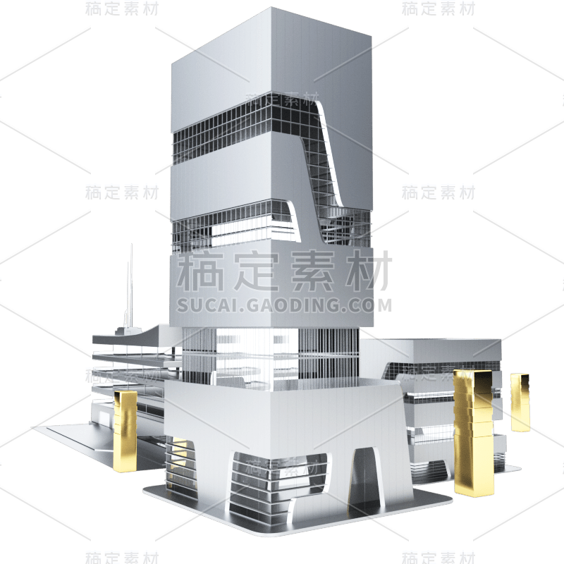 C4D银色金属质感地产建筑元素1