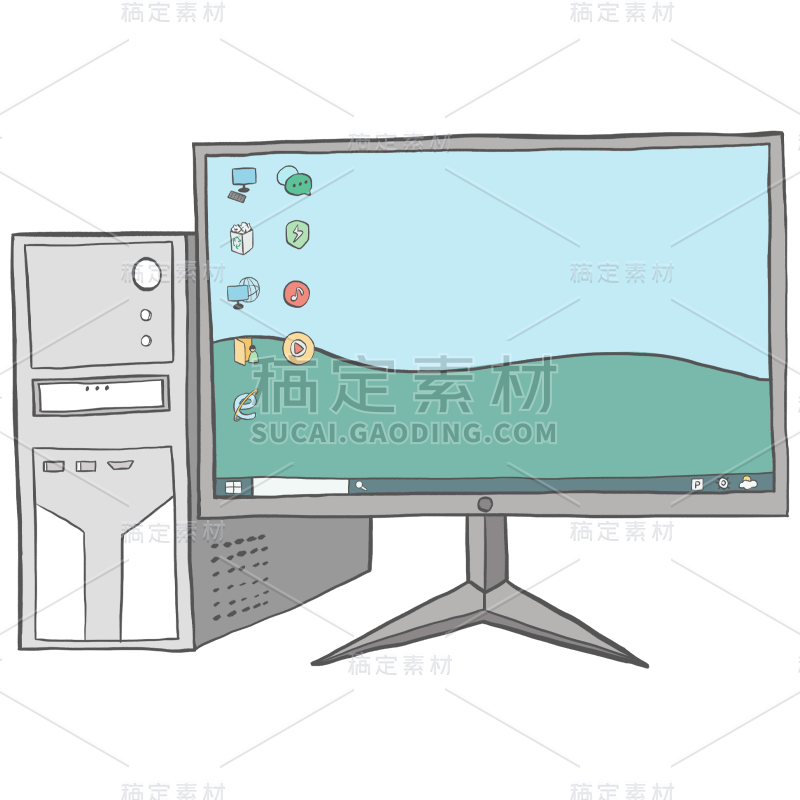 手绘风电子产品贴纸-电脑