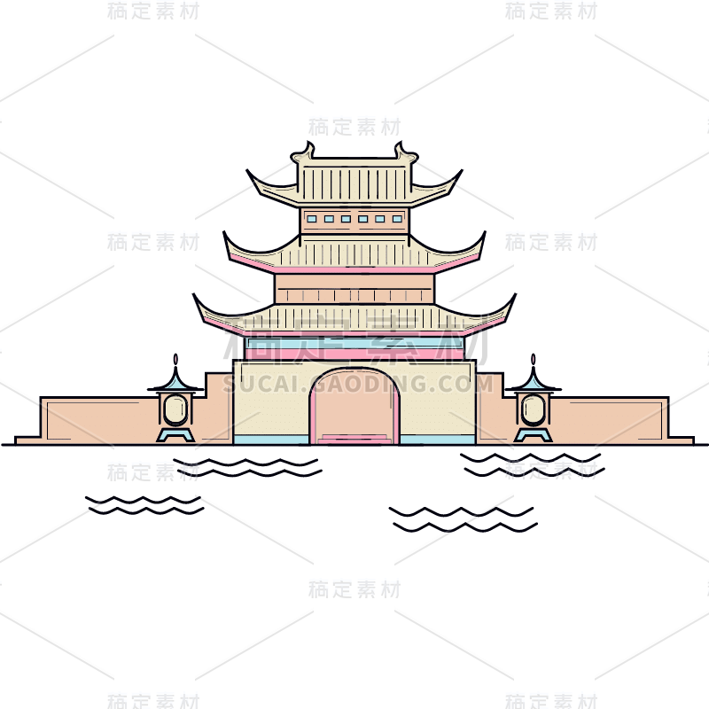 中国地标建筑-扁平风-江南贡院