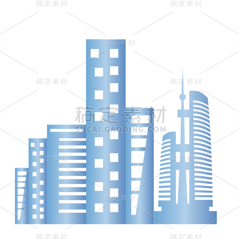 扁平-渐变城市建筑剪影贴纸5