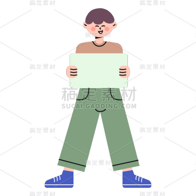 手绘-扁平风举牌动作人物贴纸2