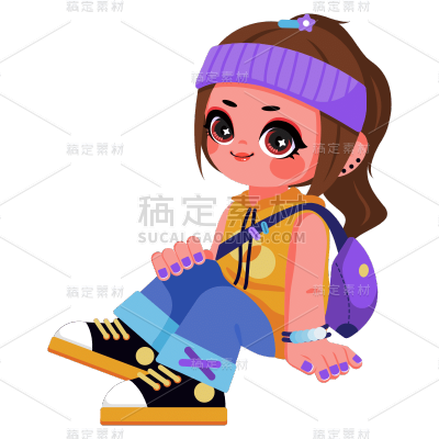 卡通-Q版潮酷女生人物插画3
