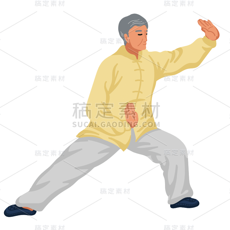 手绘-太极拳人物插画贴纸9