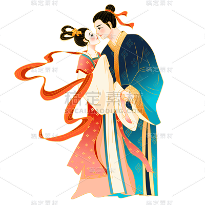 手绘金边-七夕元素-牛郎织女