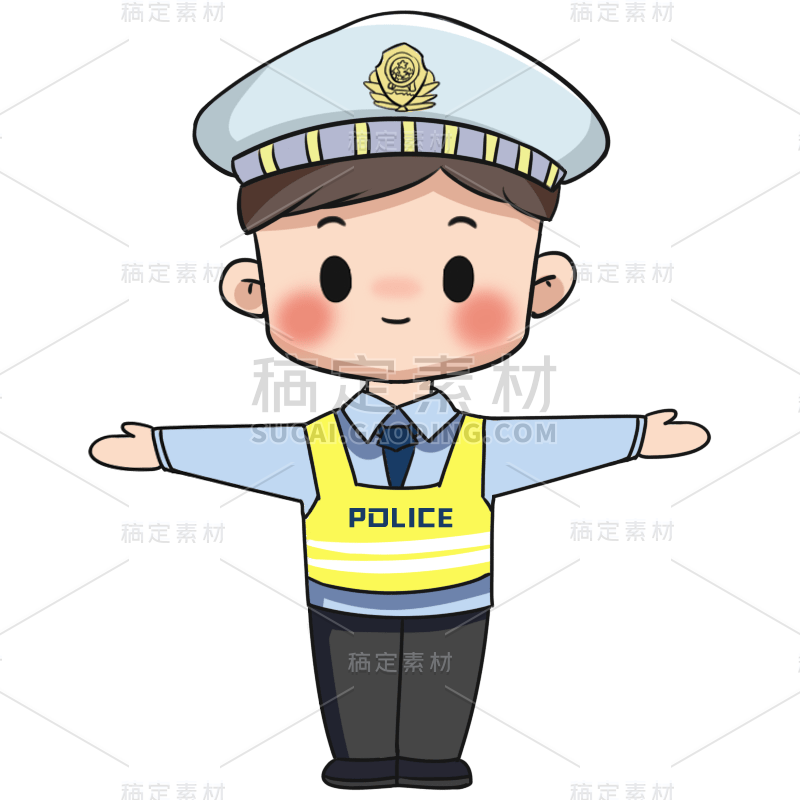 手绘-交通元素交警指挥手势贴纸10