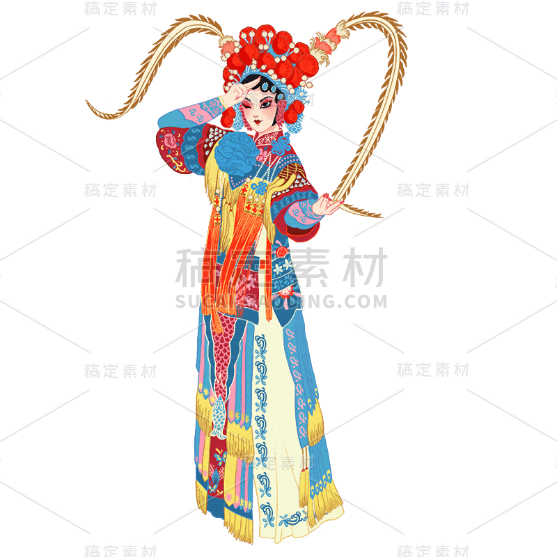 手绘-京剧人物插画贴纸-旦角2