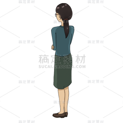 手绘开学季眼镜女人站立元素贴纸