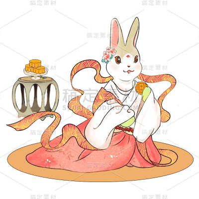 兔子月饼中国风中秋节元素贴纸    