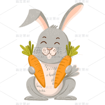 手绘-可爱动物元素贴纸-兔子