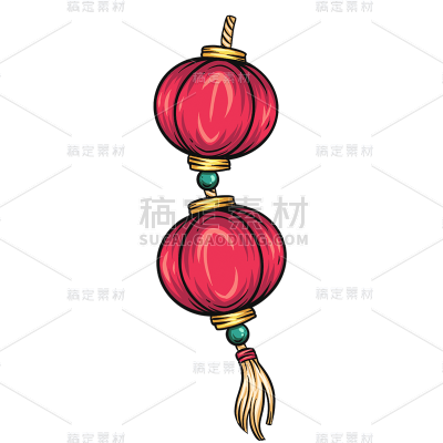 春节国潮风手绘插画贴纸-灯笼
