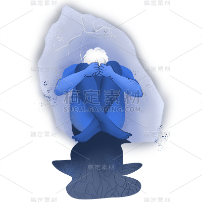 手绘-抑郁症氛围贴纸-双手抱腿