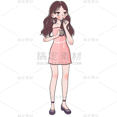 手绘-护肤美妆少女人物插画贴纸3
