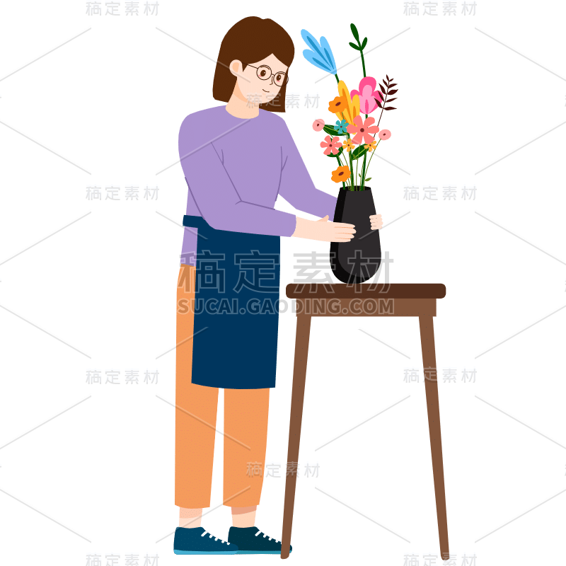 扁平-插花花艺女性人物插画-SVG2