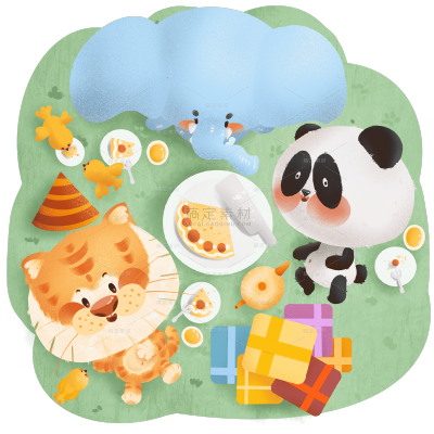 手绘-生日派对动物元素贴纸4