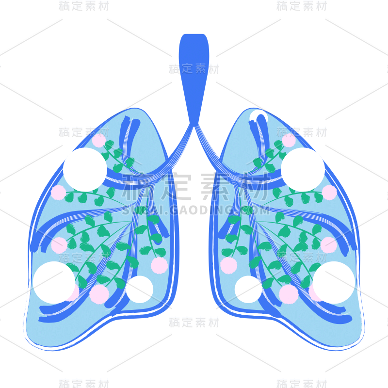 手绘-扁平肺部植物花卉医疗贴纸3