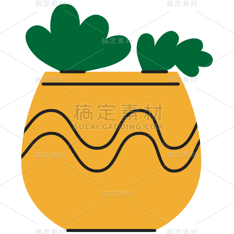 扁平-植物元素贴纸-SVG-盆栽1