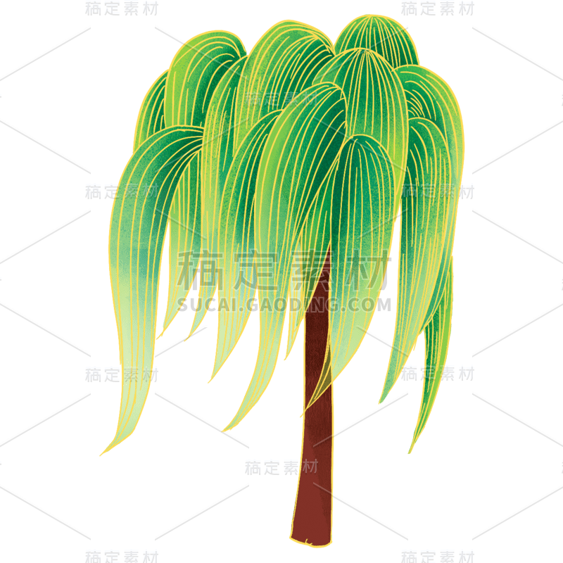 国潮风-城市建筑地标主题贴纸柳树