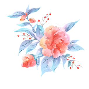 粉色手绘水彩牡丹花花卉元素