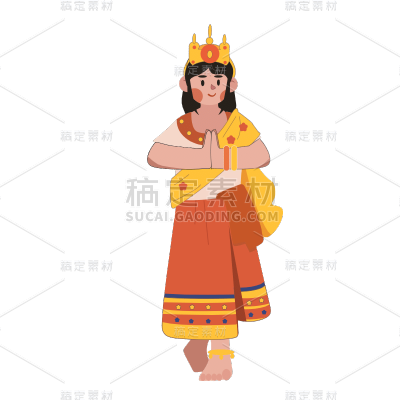手绘-泰国元素人物贴纸
