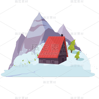 卡通-自然灾害救援场景插画-雪崩