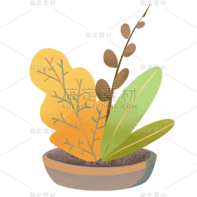 手绘-植物元素贴纸-盆栽1