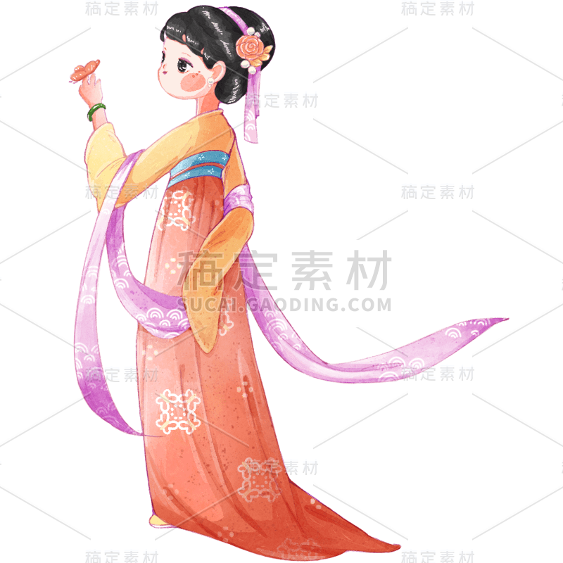 手绘-中国风汉服人物插画贴纸2