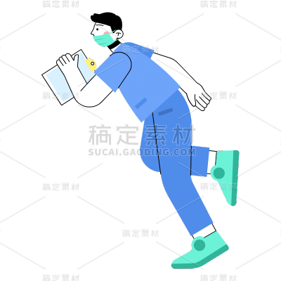 手绘-奔跑人物形象贴纸-医生