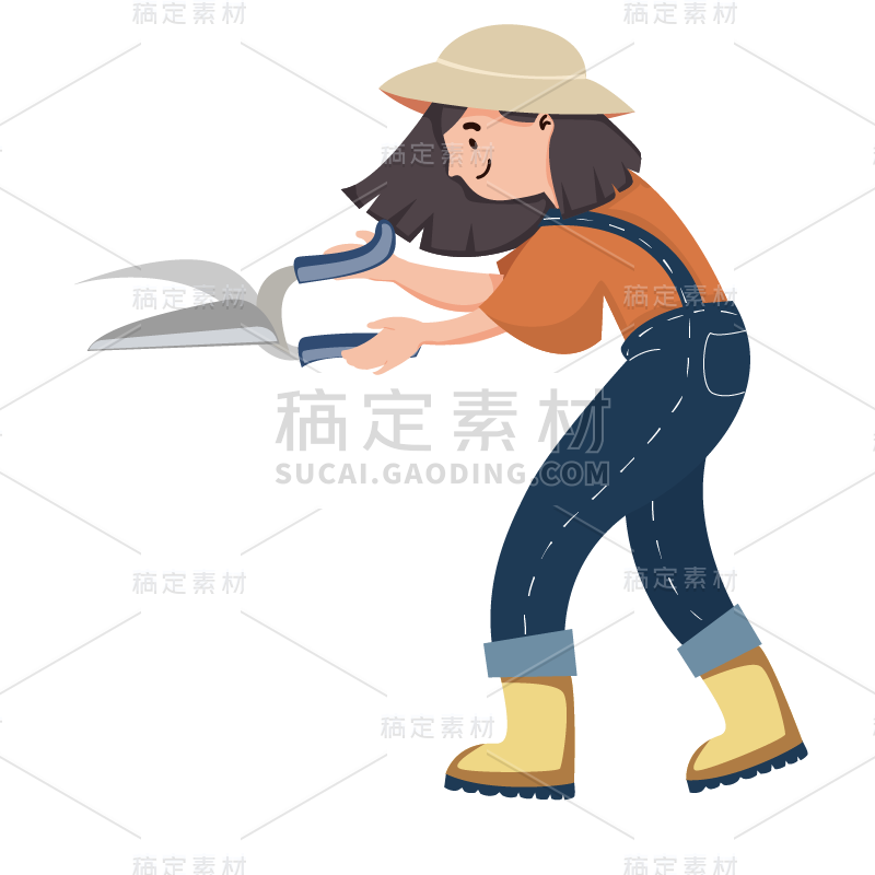 手绘风-农场人物插画贴纸女-SVG