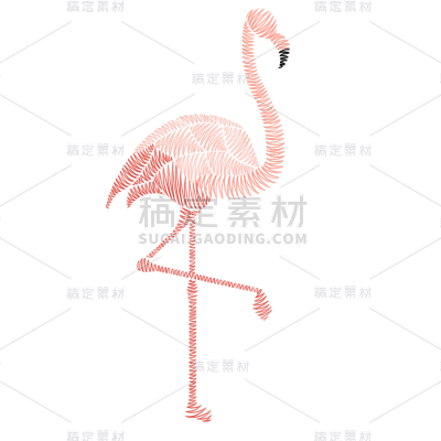 手绘-刺绣动物贴纸-火烈鸟