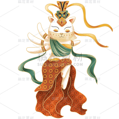 手绘-飞天舞女猫咪拟人动物贴纸2