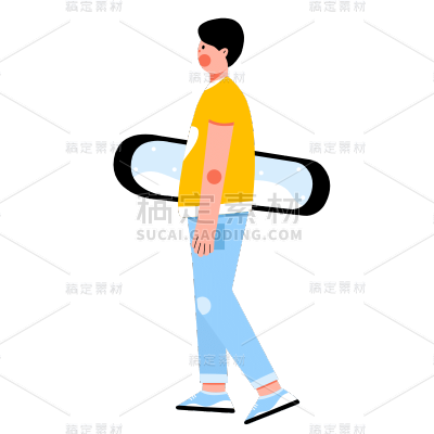 扁平风滑板运动人物插画贴纸4