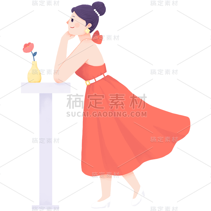 妇女节手绘肌理插画-伫立