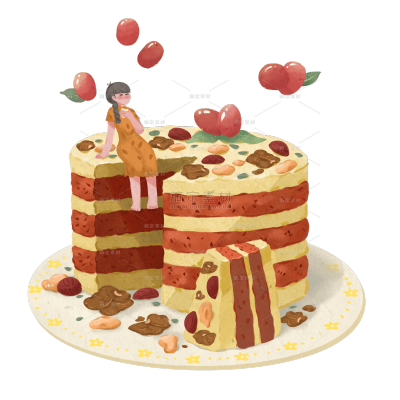 版画水墨-重阳节美食元素贴纸
