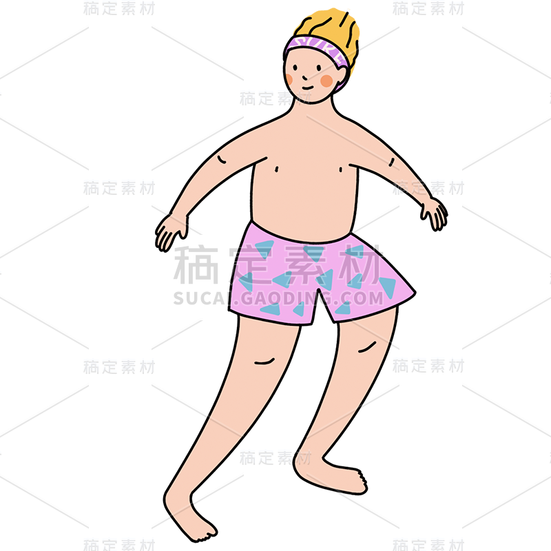 手绘-冲浪运动人物插画贴纸男生2