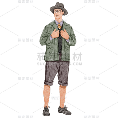手绘-美式复古男性人物插画6
