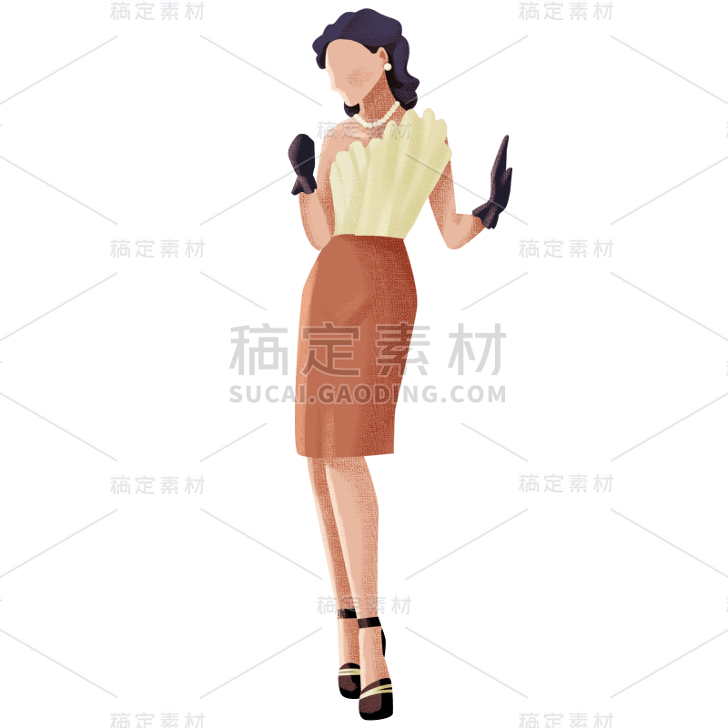 手绘-民国风人物插画贴纸-歌女