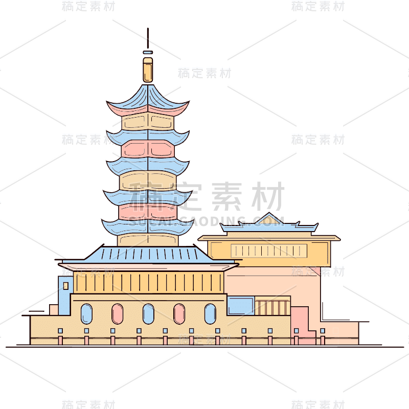 中国地标建筑-扁平风-鸡鸣寺